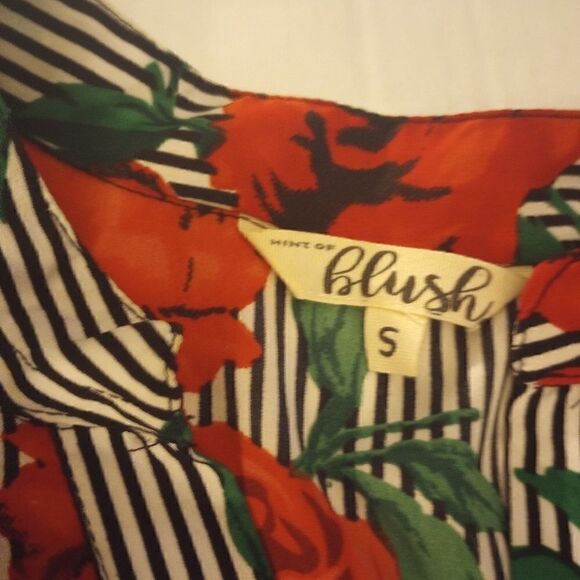 Blush striped floral tunic/mini dress with ruffle bell sleeve - Picture 5 of 11